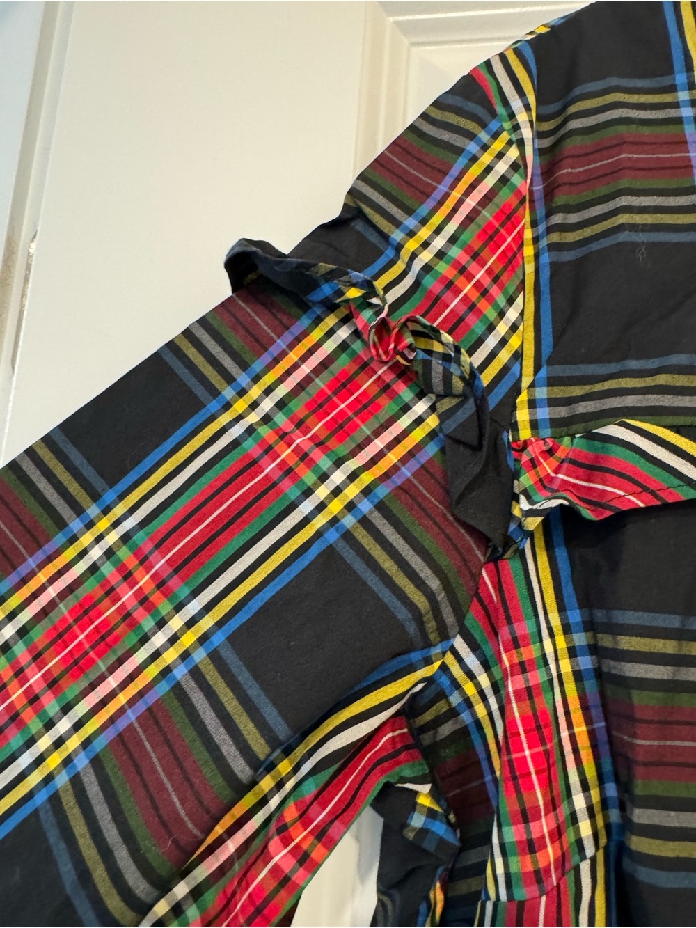 Talbots Navy Top with Multicolor Plaid Trim - XL - Picture 4 of 11